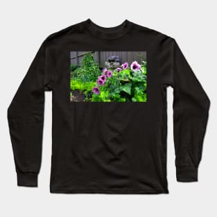 Purple Flowers in Green Outdoor Garden Long Sleeve T-Shirt